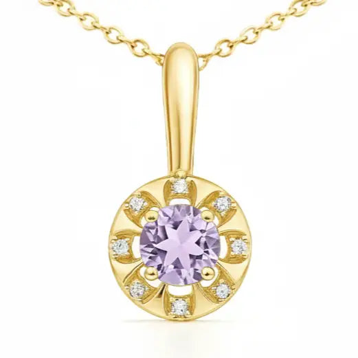 Natural Round Amethyst Dainty Sterling Silver Necklace by Fine Color Jewels