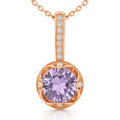 Natural Round Amethyst Sterling Silver Pendant Necklace by Fine Color Jewels