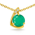Natural Round Green Agate Silver Pendant Necklace by Fine Color Jewels