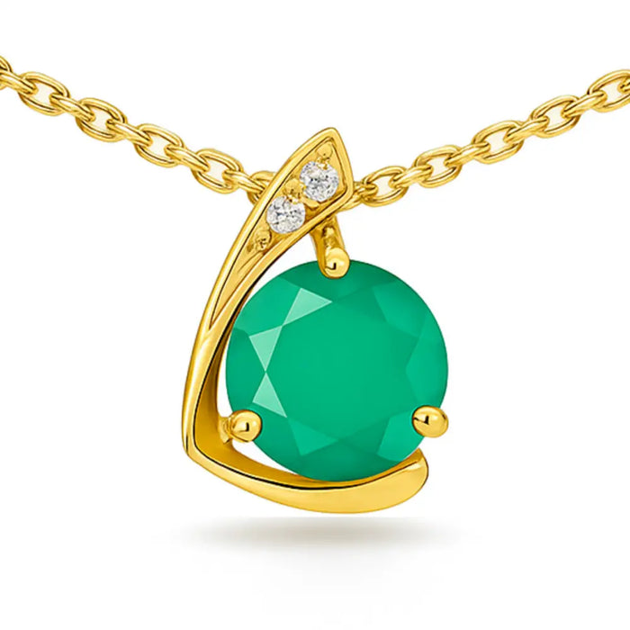 Natural Round Green Agate Silver Pendant Necklace by Fine Color Jewels