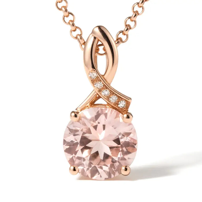 Natural Round Rose Quartz Silver Pendant Necklace by Fine Color Jewels