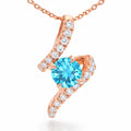 Natural Round Sky Blue Topaz Silver Teardrop Pendant Necklace by Fine Color Jewels