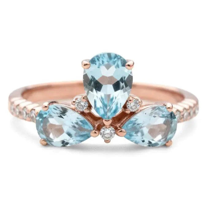 Natural Sky Blue Topaz 3 Stone Silver Ring by Fine Color Jewels