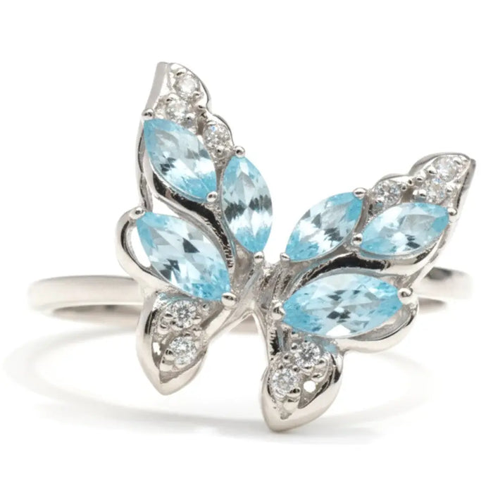 Natural Sky Blue Topaz Butterfly Ring Silver by Fine Color Jewels