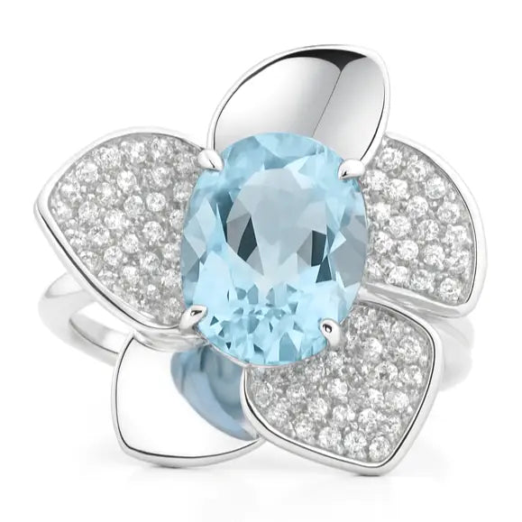 Natural Sky Blue Topaz Flower Ring Silver by Fine Color Jewels
