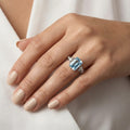 Natural Sky Blue Topaz Octagon Sterling Silver Pave Ring by Fine Color Jewels