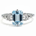 Natural Sky Blue Topaz Octagon Sterling Silver Pave Ring by Fine Color Jewels