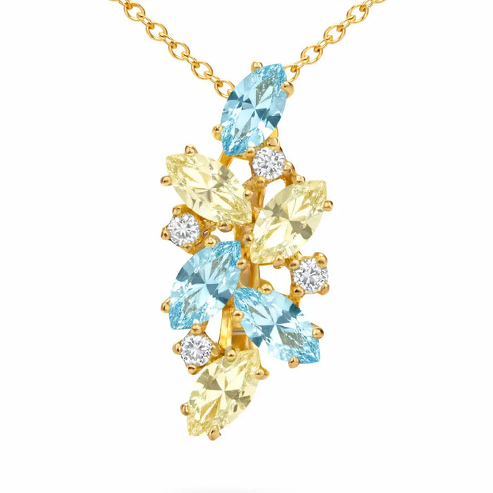 Natural Sky Blue Topaz Silver Cluster Pendant Necklace by Fine Color Jewels