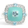Natural Sky Blue Topaz Silver Cushion Ring by Fine Color Jewels