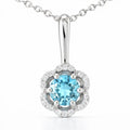Natural Sky Blue Topaz Silver Floral Pave Necklace by Fine Color Jewels