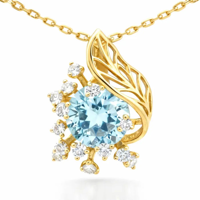 Natural Sky Blue Topaz Silver Flower Necklace by Fine Color Jewels
