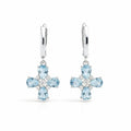 Natural Sky Blue Topaz Sterling Silver Floral Earrings by Fine Color Jewels