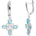Natural Sky Blue Topaz Sterling Silver Floral Earrings by Fine Color Jewels