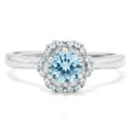 Natural Sky Blue Topaz Sterling Silver Floral Halo Ring by Fine Color Jewels