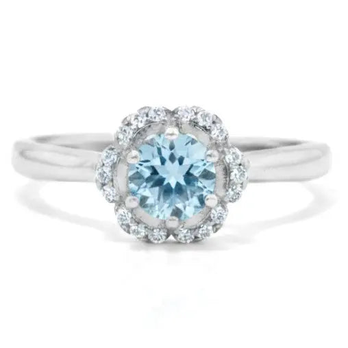 Natural Sky Blue Topaz Sterling Silver Floral Halo Ring by Fine Color Jewels