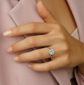 Natural Sky Blue Topaz Sterling Silver Floral Halo Ring by Fine Color Jewels