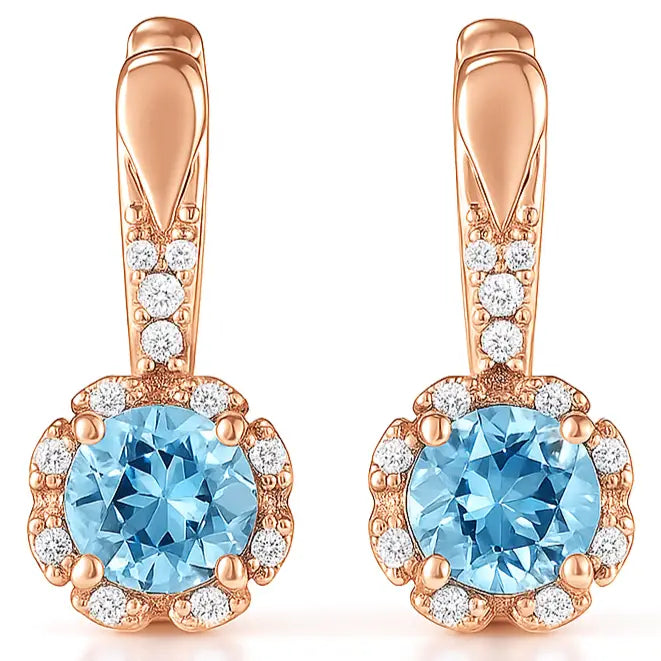 Natural Sky-Blue Topaz Sterling Silver Leverback Halo Earrings by Fine Color Jewels