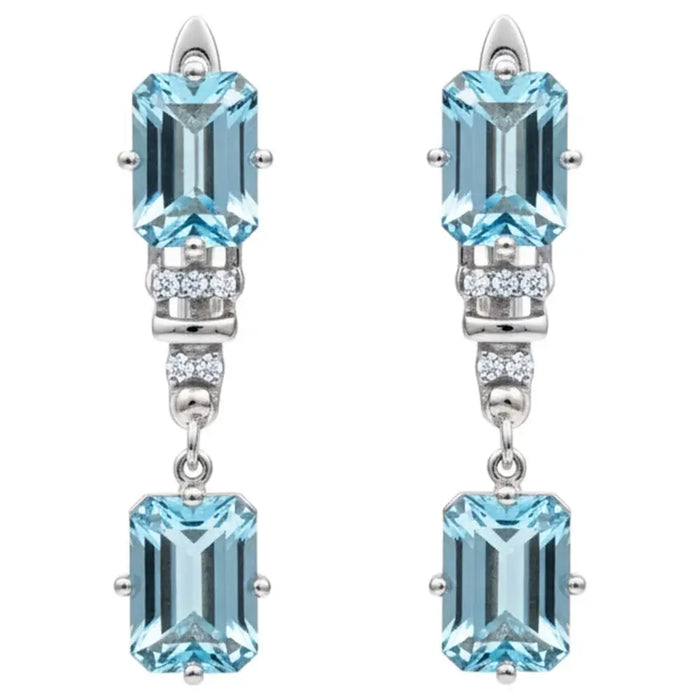 Natural Sky Blue Topaz & White Topaz Sterling Silver Earrings by Fine Color Jewels