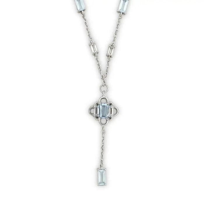 Natural Sky Blue Topaz Y Drop Necklace Silver by Fine Color Jewels