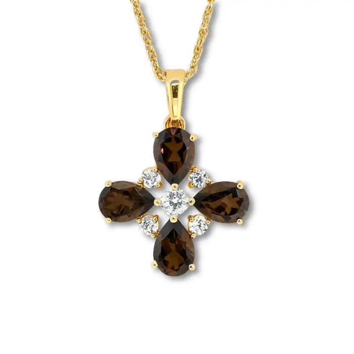 Natural Smoky Quartz Dainty Four Clover Necklace by Fine Color Jewels