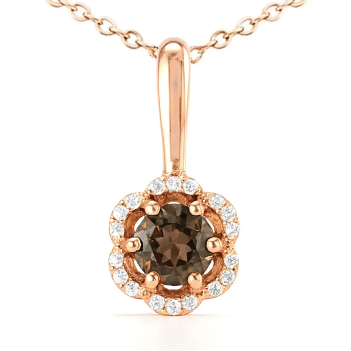 Natural Smoky Quartz Silver Floral Pave Necklace by Fine Color Jewels