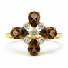 Natural Smoky Quartz Silver Leaf Clover Ring
