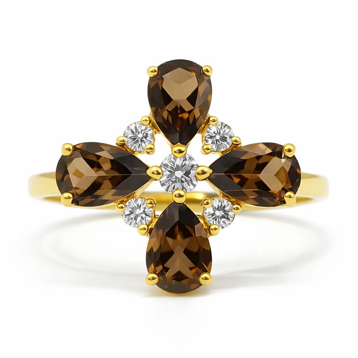 Natural Smoky Quartz Silver Leaf Clover Ring by Fine Color Jewels