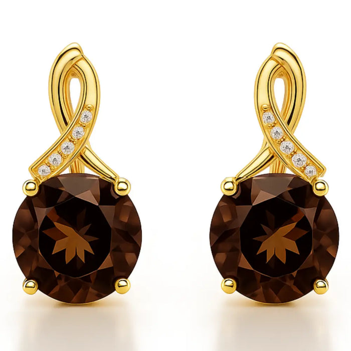 Natural Smoky Quartz Silver Leverback Earrings by Fine Color Jewels