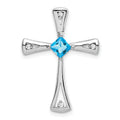 Natural Swiss Blue Topaz and Diamond Cross Chain Slide Pendant by Fine Color Jewels