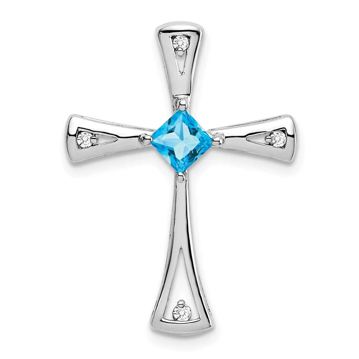 Natural Swiss Blue Topaz and Diamond Cross Chain Slide Pendant by Fine Color Jewels