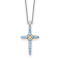 Natural Swiss Blue Topaz Cross Necklace Sterling Silver by Fine Color Jewels