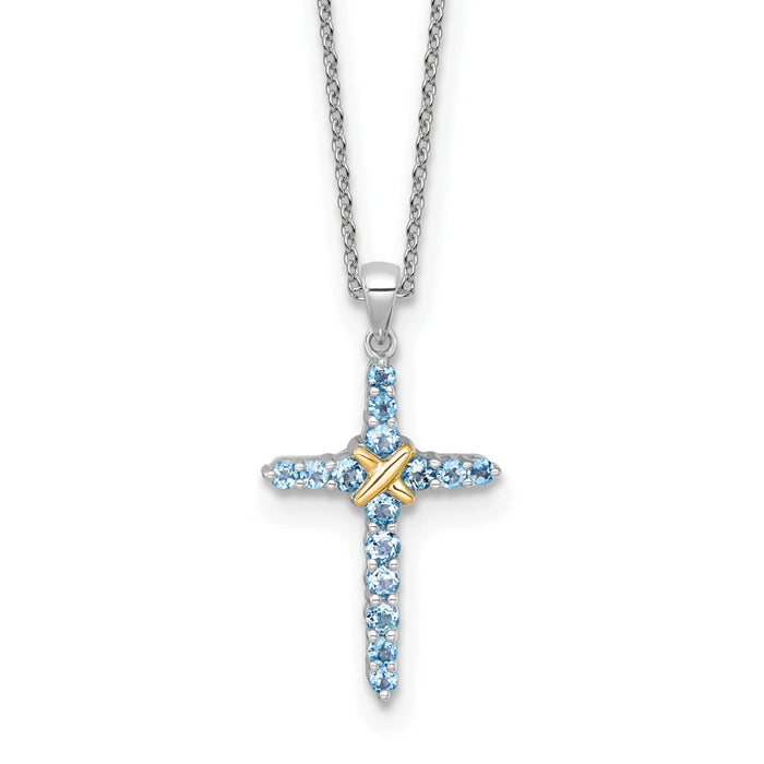 Natural Swiss Blue Topaz Cross Necklace Sterling Silver by Fine Color Jewels