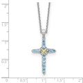 Natural Swiss Blue Topaz Cross Necklace Sterling Silver by Fine Color Jewels