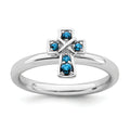 Natural Swiss Blue Topaz Silver Stackable Cross Ring by Fine Color Jewels