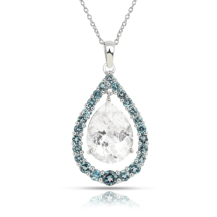 Natural White Topaz Teardrop Blue Topaz Necklace by Fine Color Jewels