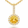 Natural Yelllow Citrine Silver Small Halo Pendant Necklace