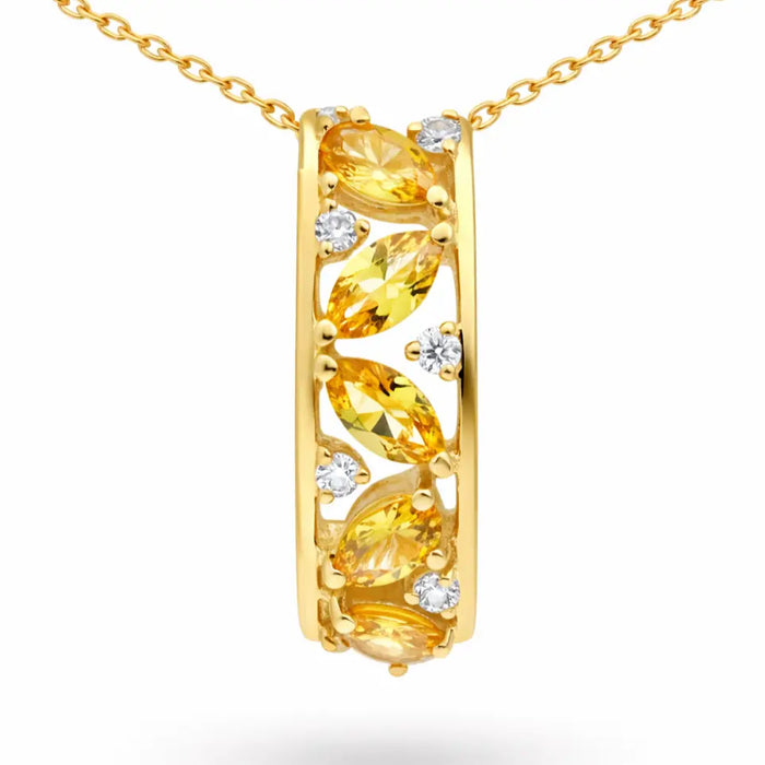 Natural Yellow Citrine Silver Birthstone Necklace by Fine Color Jewels