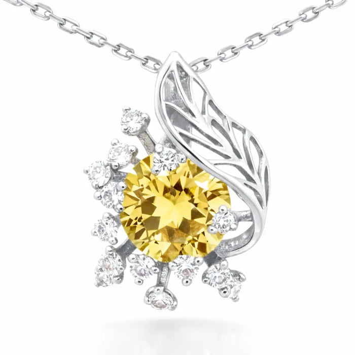 Natural Yellow Citrine Silver Flower Necklace by Fine Color Jewels