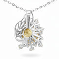 Natural Yellow Citrine Silver Flower Necklace by Fine Color Jewels