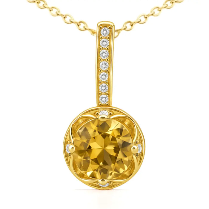 Natural Yellow Citrine Sterling Silver Pendant by Fine Color Jewels