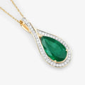 Natural Zambian Emerald and White Diamond 14K Gold Crossover Pendant by Fine Color Jewels