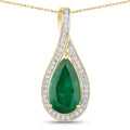Natural Zambian Emerald and White Diamond 14K Gold Crossover Pendant by Fine Color Jewels