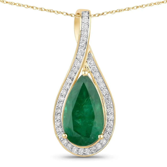Natural Zambian Emerald and White Diamond 14K Gold Crossover Pendant by Fine Color Jewels