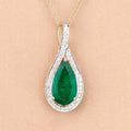 Natural Zambian Emerald and White Diamond 14K Gold Crossover Pendant by Fine Color Jewels
