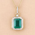 Natural Zambian Emerald White Diamond 14K Gold Halo Pendant by Fine Color Jewels