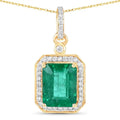 Natural Zambian Emerald White Diamond 14K Gold Halo Pendant by Fine Color Jewels