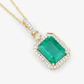Natural Zambian Emerald White Diamond 14K Gold Halo Pendant by Fine Color Jewels