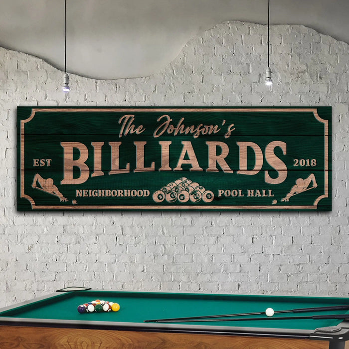 Neighborhood Pool Hall Billiards Sign by Tailored Canvases