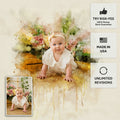 Newborn Baby Watercolor Portrait Custom Wall Art by Tailored Canvases