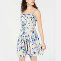 City Studios Juniors Floral Tie-Back Fit and Flare Dress - Sand/Royal, Size 13 by Vanessa Jane